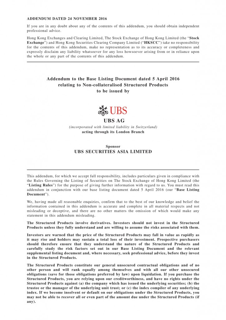UBS AG – ADD BLD