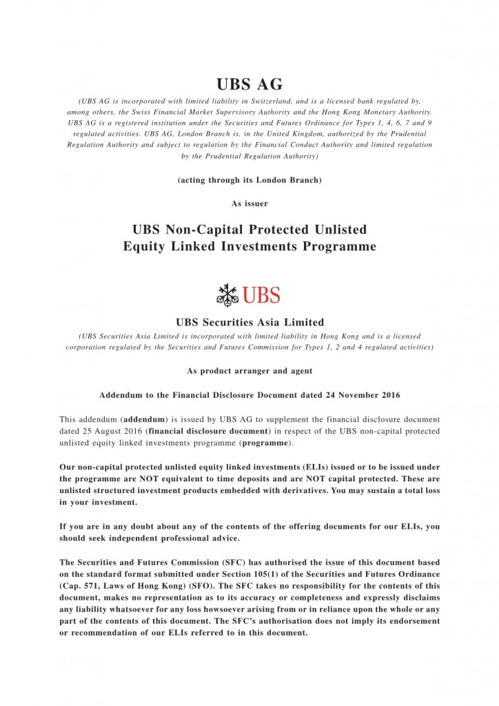 UBS AG – ADD FDD