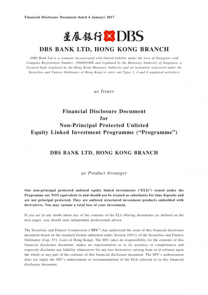 DBS Bank Ltd, Hong Kong Branch – Financial Disclosure Document