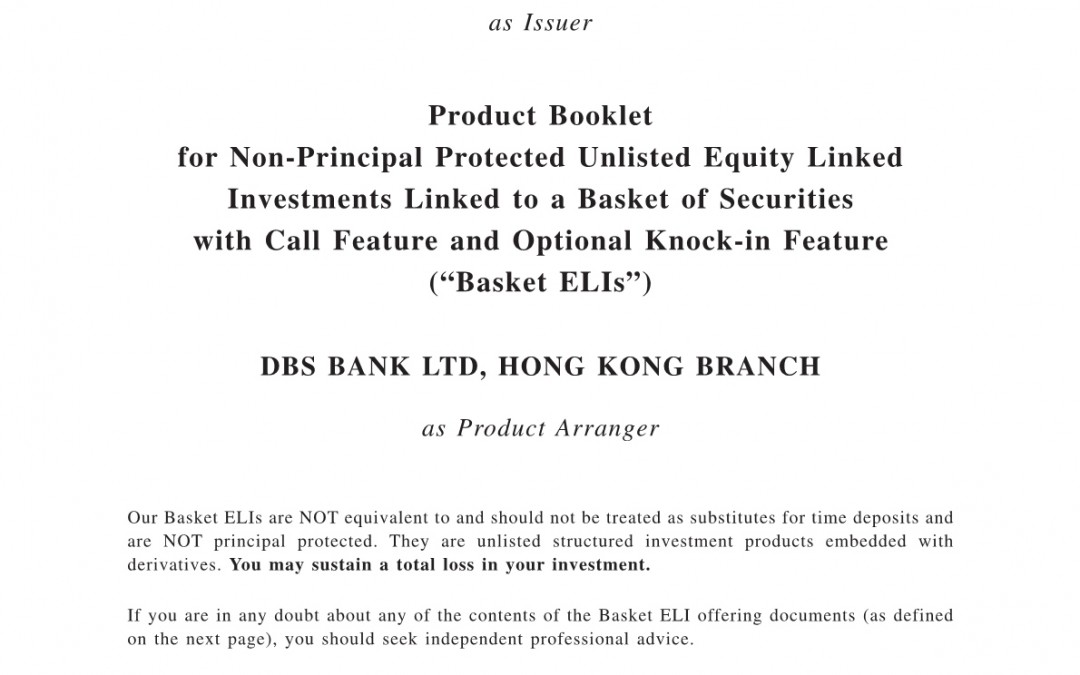 DBS Bank Ltd, Hong Kong Branch – Product Booklet (Basket ELIs)