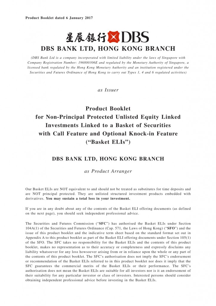 DBS Bank Ltd, Hong Kong Branch – Product Booklet (Basket ELIs)