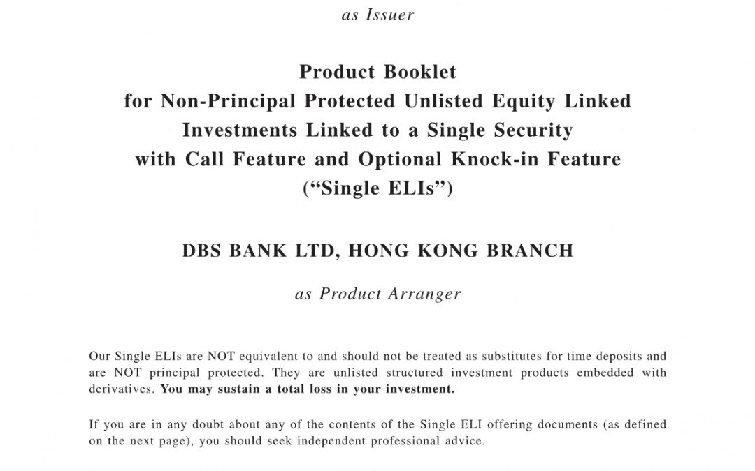 DBS Bank Ltd, Hong Kong Branch – Product Booklet (Single ELIs)