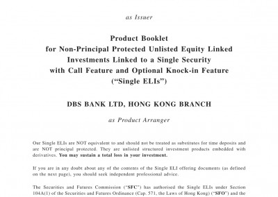 DBS Bank Ltd, Hong Kong Branch – Product Booklet (Single ELIs)
