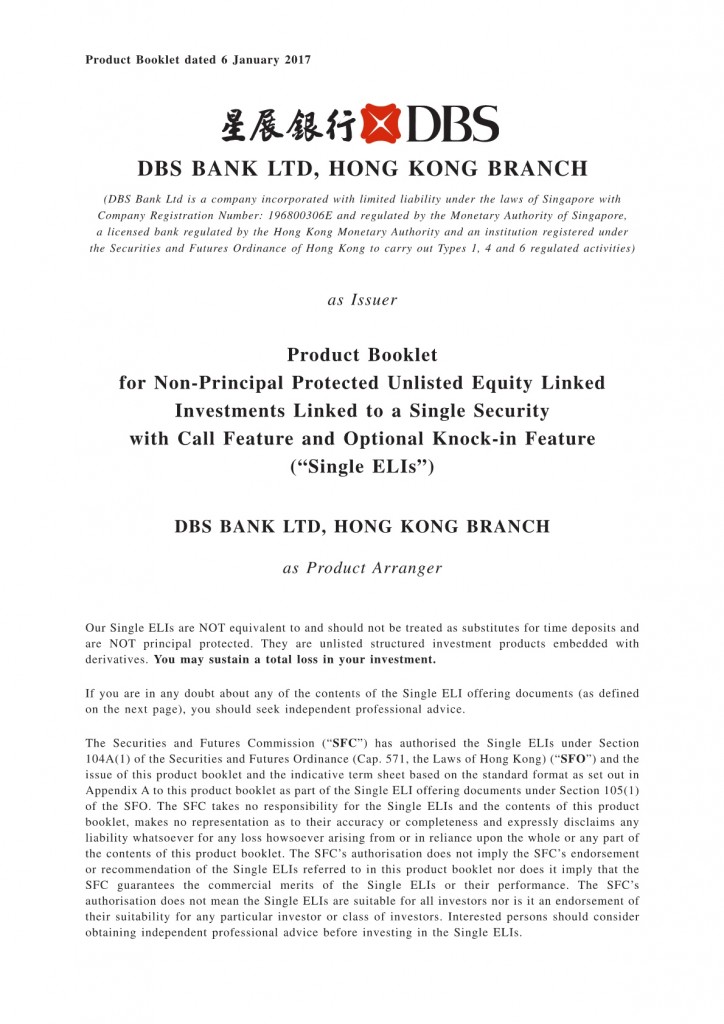 DBS Bank Ltd, Hong Kong Branch – Product Booklet (Single ELIs)