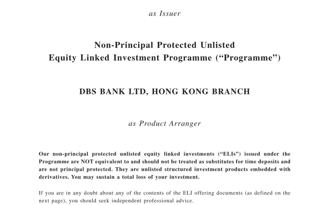 DBS Bank Ltd, Hong Kong Branch – Programme Memorandum