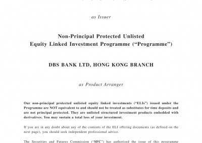 DBS Bank Ltd, Hong Kong Branch – Programme Memorandum