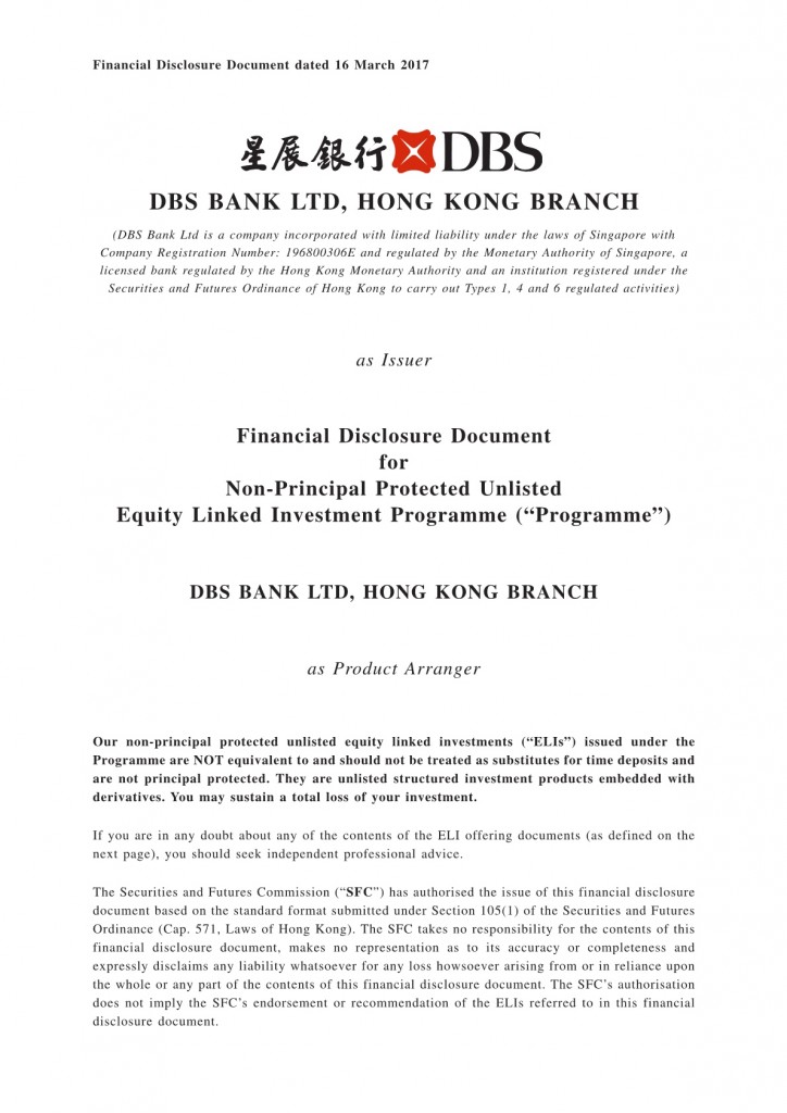 DBS Bank Ltd, Hong Kong Branch – Financial Disclosure Document