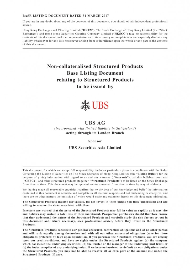 UBS AG – Base Listing Document