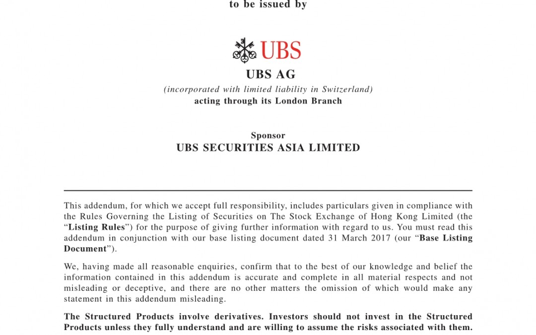 UBS AG – Addendum to the Base Listing Document