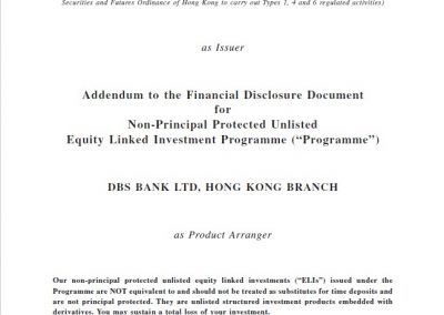 DBS Bank Ltd, Hong Kong Branch – Addendum to the Financial Disclosure Document