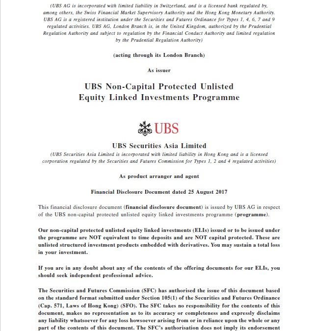 UBS AG – Financial Disclosure Document