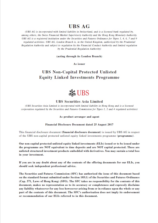 UBS AG – Financial Disclosure Document