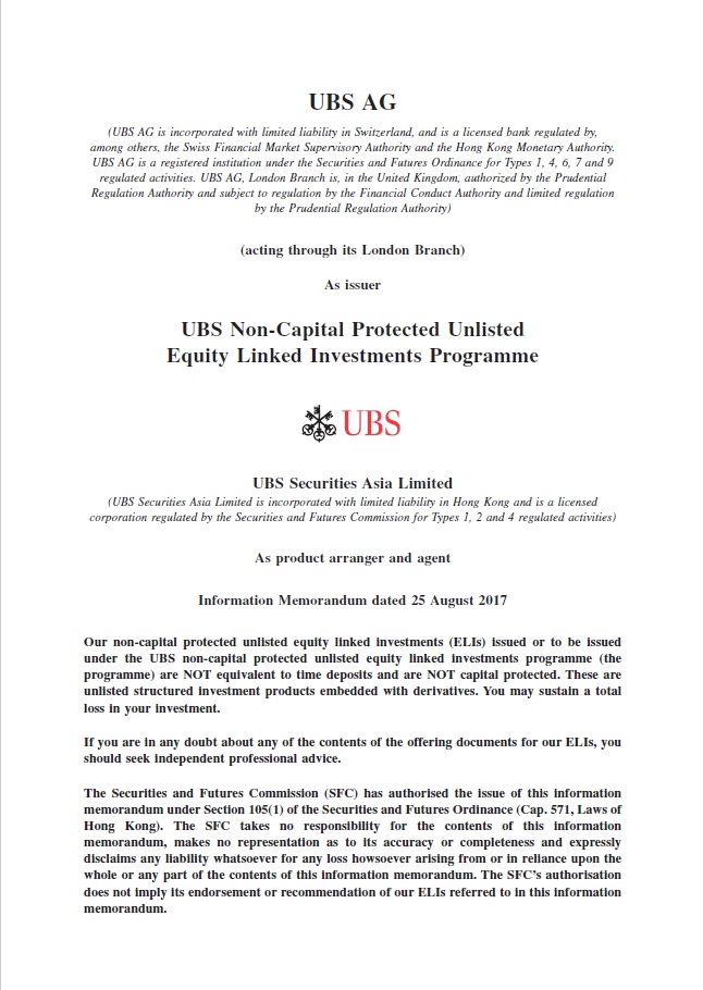 UBS AG – Information Memorandum
