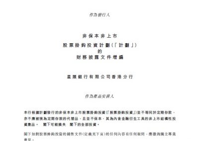 星展银行有限公司香港分行 – 财务披露文件增编