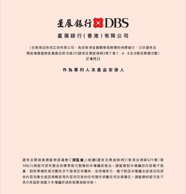 星展银行（香港）有限公司 – 财务披露文件增编