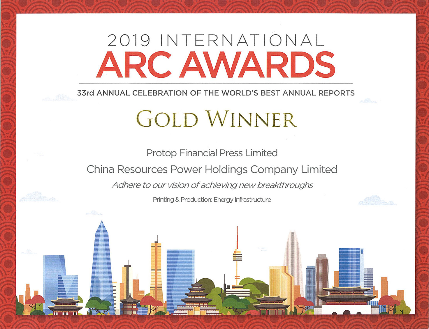 China Resources Power Holdings Company Limited – 2019 ARC AWARDS GOLD WINNER Printing & Production: Energy Infrastructure