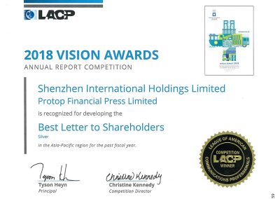 Shenzhen International Holdings Limited – 2018 VISION AWARDS Best Letter to Shareholders Silver
